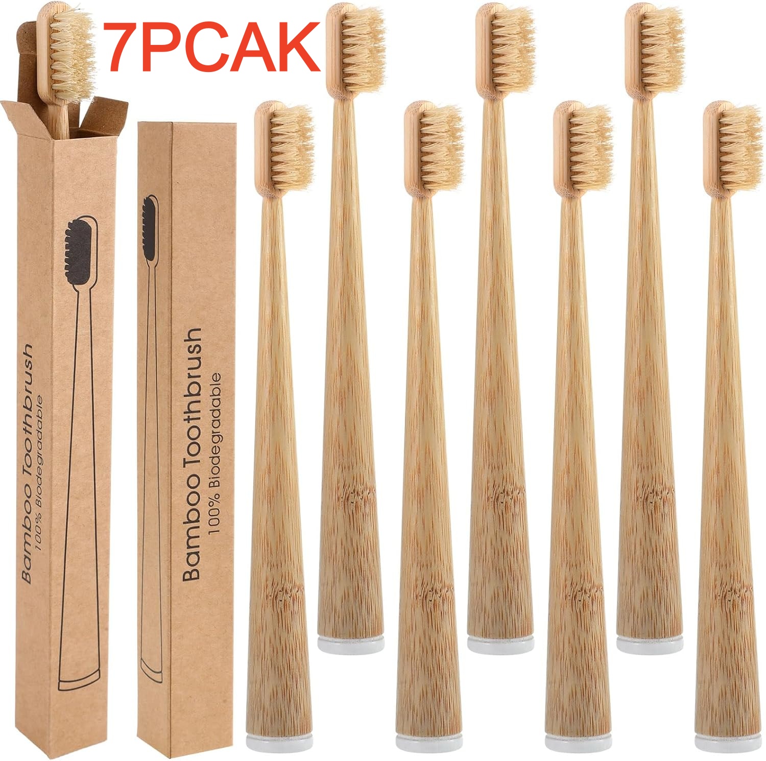 Bamboo Toothbrush Set - 7 PACK Compostable & Biodegradable Boar