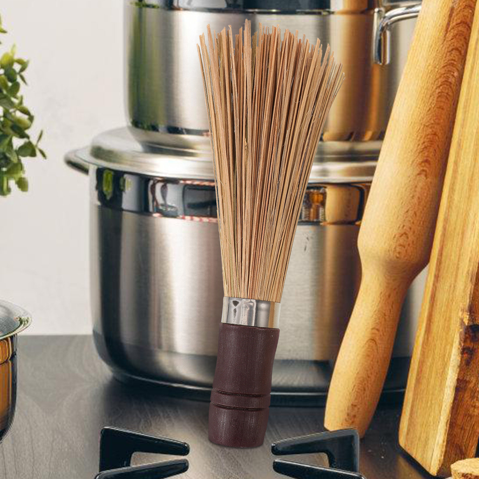 Dish Brush Bamboo - 2Pcs Wooden Wok Brush Bamboo Kitchen