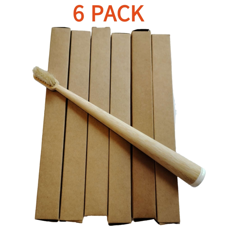 Bamboo Toothbrush Set - 6 Pack Boar Bristle & Bamboo