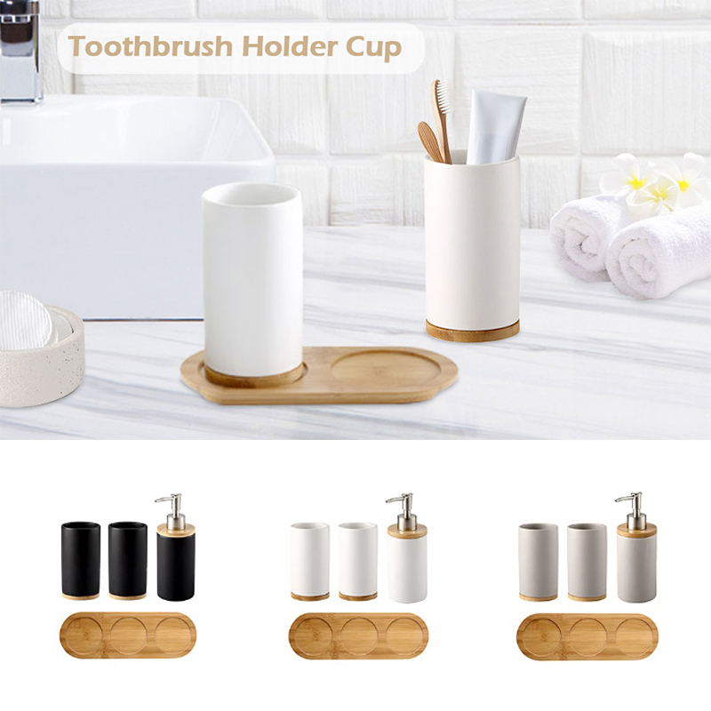 Bamboo Toothbrush Set - Ceramic Bathroom Set Fine CeramicCup Soap